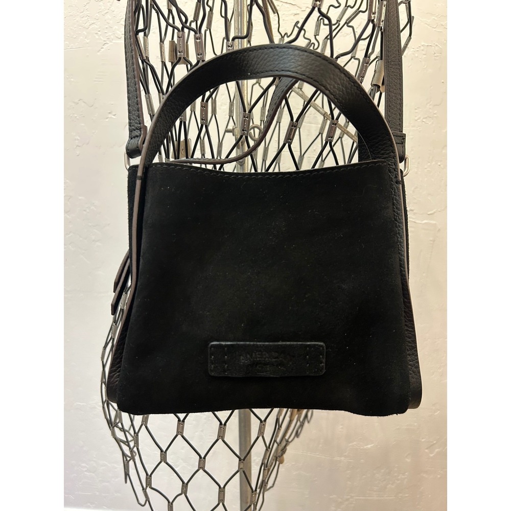American Leather Co Black Suede Pebbled Leather Crossbody Bag Silver Hardware